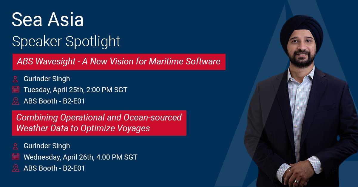 Singapore Maritime Week is just one week away! Visit <a href="/ABSeagle/">ABS</a>'s booth (B2-E01) at <a href="/SeatradeAsia/">Seatrade Asia</a> and be sure to catch our Director of Technical Sales, Gurinder Singh, as he shares his insights about the future of #maritime. Learn more: smw.sg