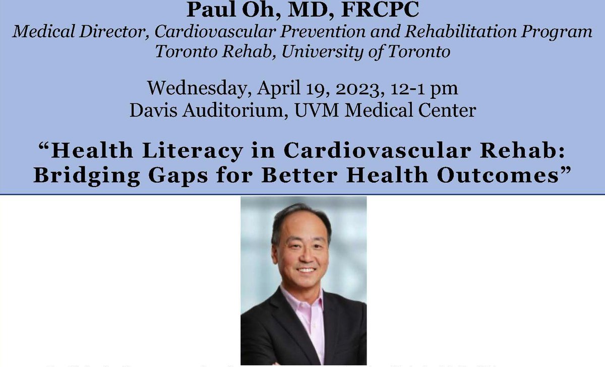 vtcenterbh's tweet photo. The April #VCBHLectureSeries is almost here! Join us on Wednesday, April 19th for Paul Oh's discussion of health literacy in cardiac rehab! Looking to attend remotely? Register for free right here: https://t.co/epdCuIbKi3 https://t.co/T93ipMnh0x