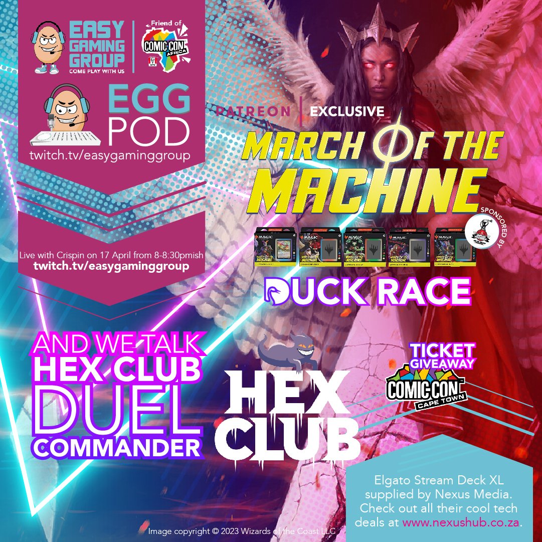 You do not want to miss this one! Live from 8/8:30pmish only on twitch.tv/easygaminggroup.
#magicthegatheringsa #easygaminggroup #mtgsouthafrica #mtgsa #UnplugYourself #magicthegatheringduelcommander #magicthegatheringcommander #magicthegatheringcommunity #edh