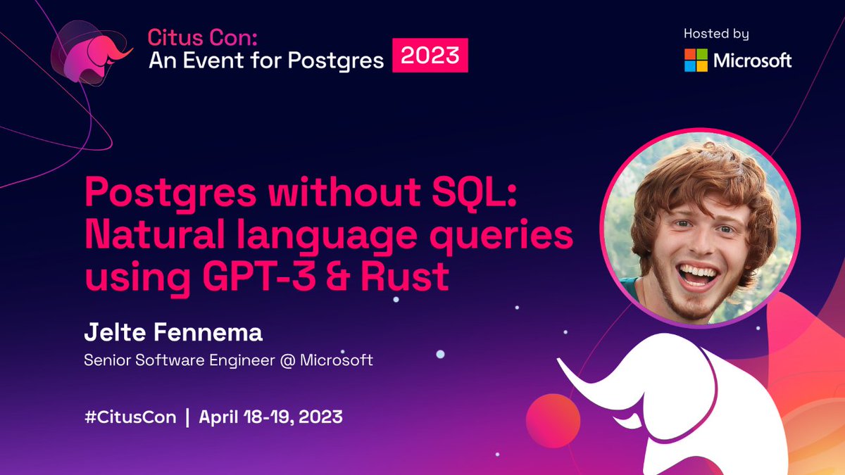 Tomorrow I'll talk about Postgres, Rust and ChatGPT at 6:35PM Amsterdam time. If you like jokes, be sure to join or watch later. It's going to pretty low-key talk: citusdata.com/cituscon/2023/… There's also many other interesting talks on the schedule.