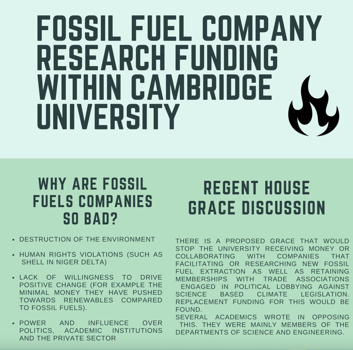 Wondering what Engage for Change projects actually look like? Here's an example from Erica!

She investigated fossil fuel company research funding within Cambridge University, and made this poster about her findings ⬇️ #FossilFreeResearch (1/5)