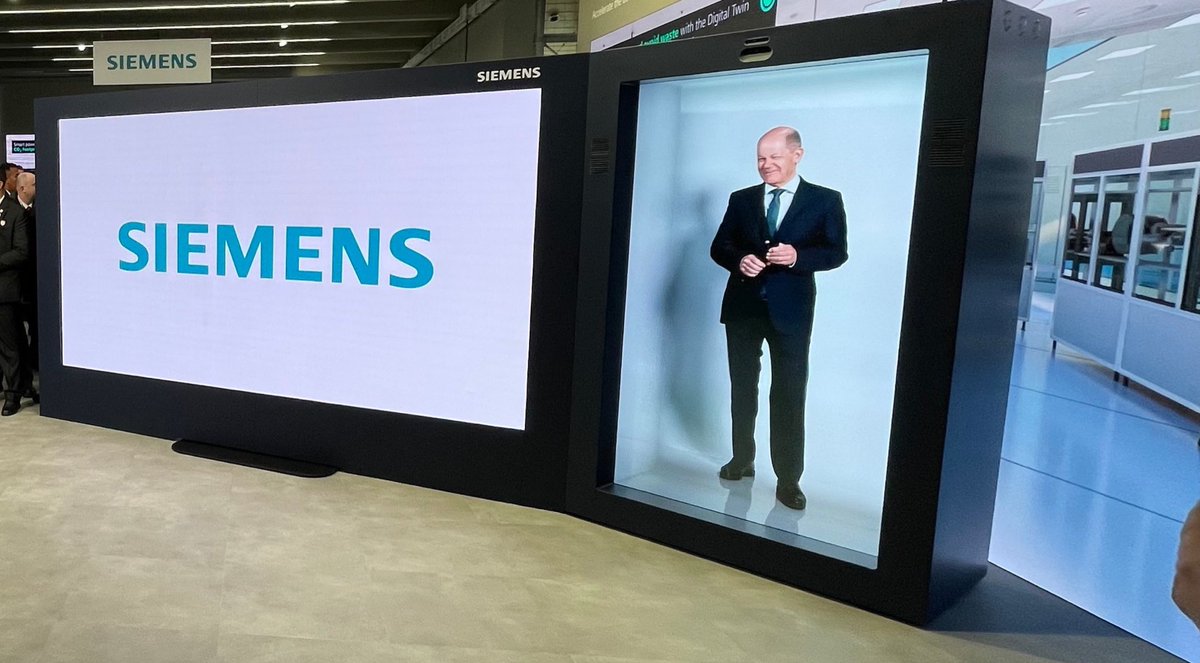 .<a href="/Siemens/">Siemens</a> connects the real and the digital world unlike any other company - as even the German chancellor could experience today during his booth visit at #HM23 as a digital projection. Hello industrial #Metaverse