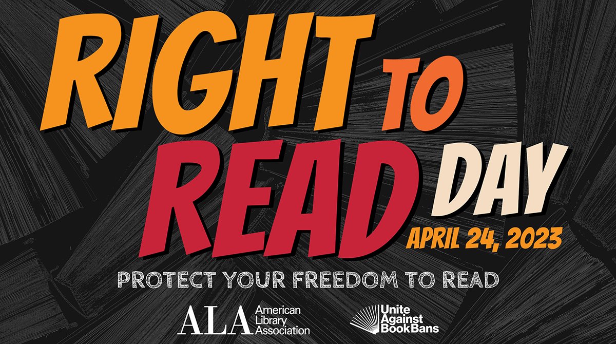 ALALibrary's tweet image. The Monday of #NationalLibraryWeek - 4/24/23 - marks one year since ALA launched #UniteAgainstBookBans. We're calling on readers, advocates, and library lovers to join us in a national day of action. Protect your freedom to read on #RightToReadDay: uniteagainstbookbans.org/right-to-read-…