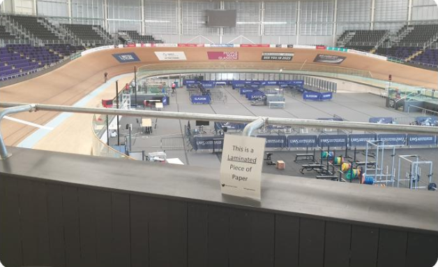 Laminted_Paper's tweet photo. I'm Expanding❗️ for the next couple of weeks.. You can find me venturing around #glasgow, I enjoyed my visit to the @glasgowlife Velodrome! Hoping for some more fun visits around in the next few weeks!😅

#laminatedpaper @LarbertHigh 
#glasgowlife @sportscotland @ScottishCycling https://t.co/RHFj5yXMB3