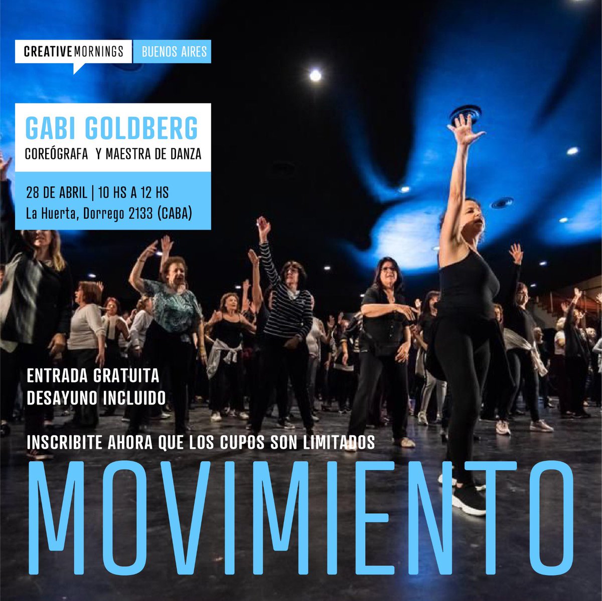 BuenosAires_CM's tweet image. ¿Todavía no te anotaste para el evento de abril? 🙌🏼🤩Nos acompaña Gabi Goldberg, fundadora de Atrévete, un taller de Baile para mujeres +50. 

⏰10 a 12 hs
📍Huerta Coworking (Dorrego 2133)
🙌🏼Entrada gratuita
☕️Desayuno incluido

¡Inscribite! bit.ly/43IeKIP

#cmmovement