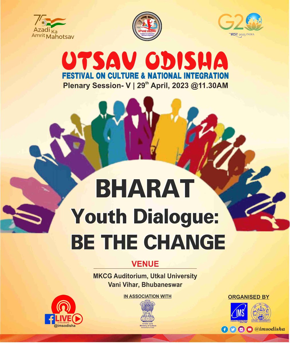 imsodisha's tweet photo. #UtsavOdisha | The 5th plenary session will be interesting as winners of debate competitions will share their thoughts at 'Bharat Youth Dialogue: Be the Change' #MyStateMyPride #G20 #AzadiKaAmritMahotsav @g20org @MinOfCultureGoI https://t.co/GrarvWzPpz