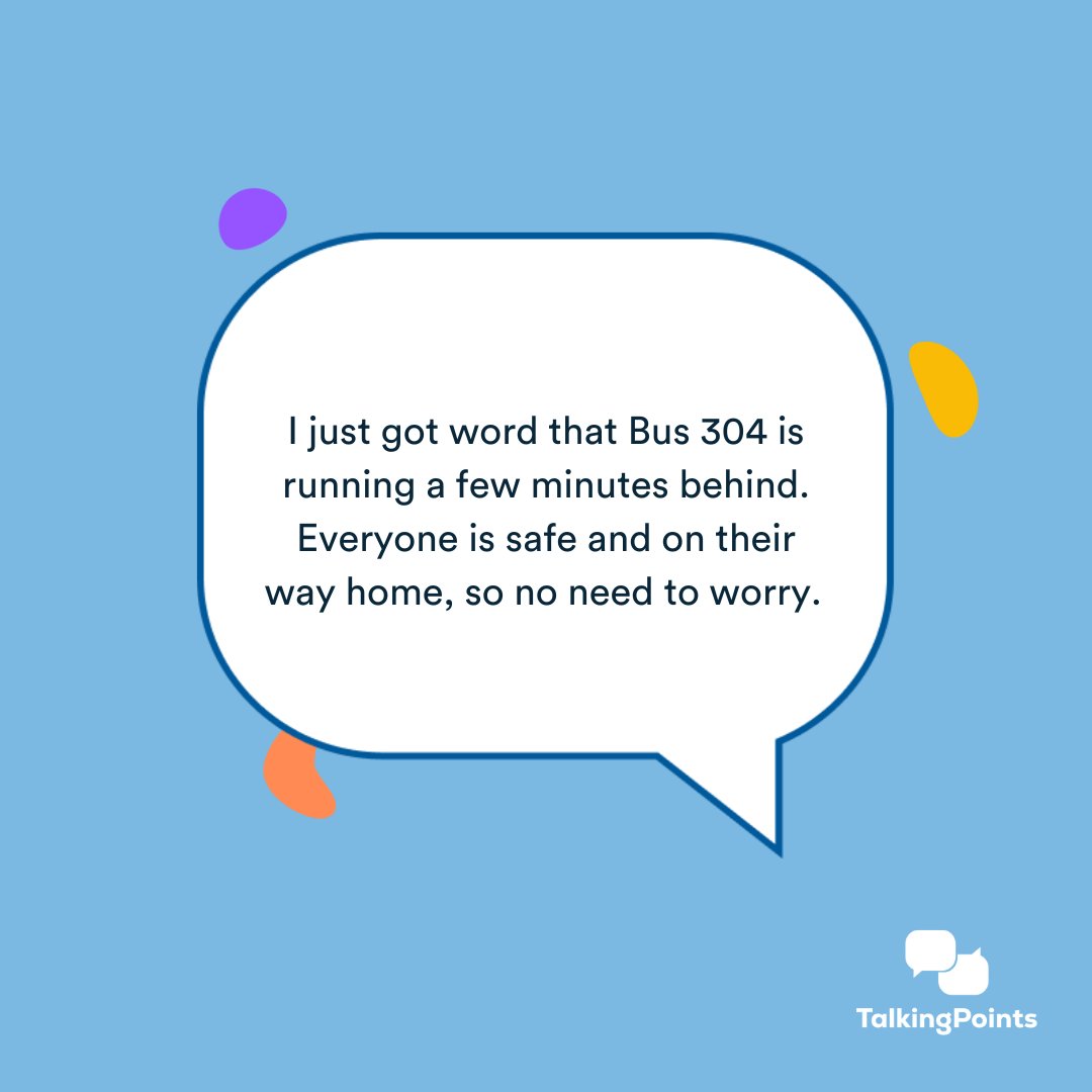 TalkingPointsEd's tweet photo. Happy #MessageMonday! Sometimes an announcement to families is about simple logistics. Like when a bus is running a few minutes behind! Avoid the worried phone calls with a quick text. #proactivethinking #familyengagement #teachers https://t.co/3WEwJboDkh