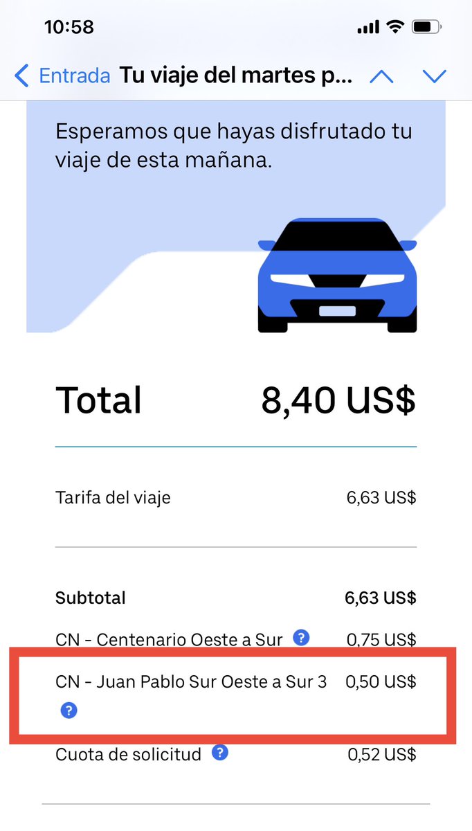 jlezcano03's tweet photo. Y otra más de @UberPTY le cobra al usuario un peaje de corredor norte en la salida de Juan Pablo II cuando en realidad no existe peaje de salida. Esto también se llama ROBAR bien descaradamente. @ZulayRL @TraficoCPanama @AcodecoPma https://t.co/0P6ynUwVbl