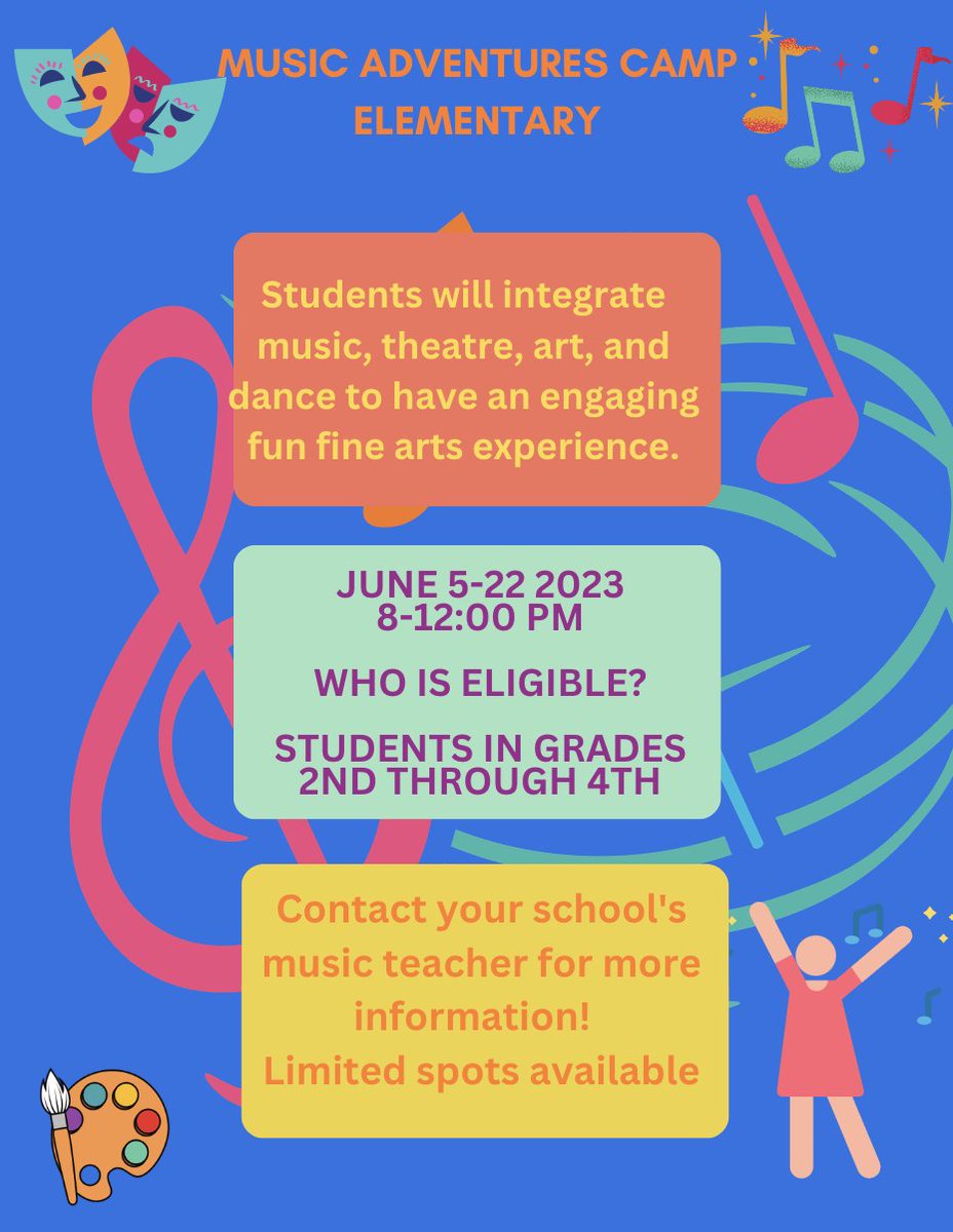 Music Camp available this summer. Please contact our music teacher Mrs. Simon for more information. <a href="/msfrazee_music/">Ellen Simon</a>