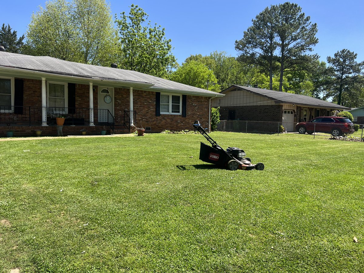 This afternoon I had the pleasure of mowing Ms. Blackburns lawn . She was inside resting . Making a difference one lawn at a time .