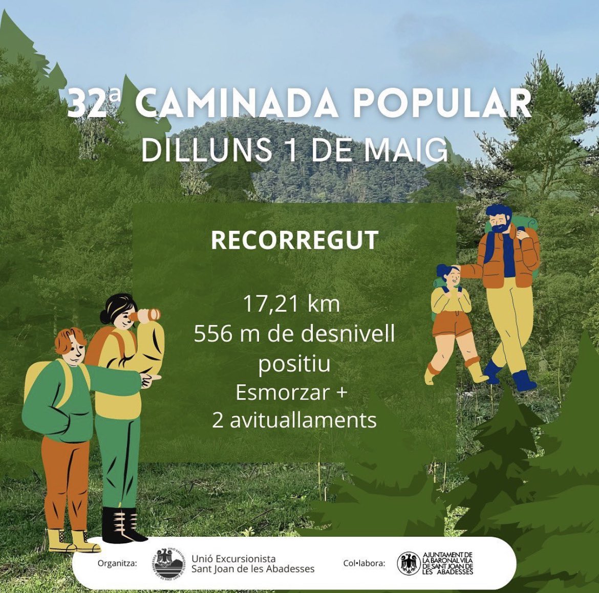 UESantJoan's tweet photo. Torna la clàssica caminada popular de l’1 de Maig. 🎒🥾

📍Sortida des de la Plaça Torras i Bages entre les 7 i les 8h.
👉 Inscripcions: A l’Oficina de Turisme – Palau de l’Abadia, a Calçats Noguer i al formulari web.

Més informació i inscripcions al link de la nostra bio https://t.co/vWnCUEJWh0