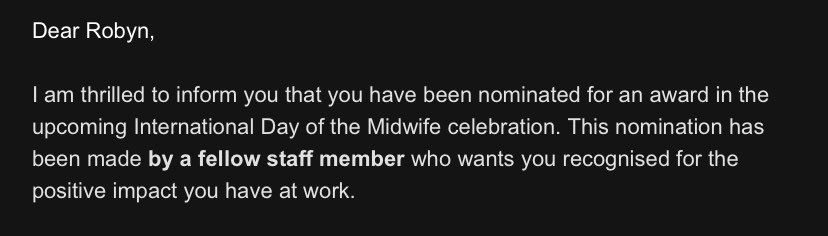 WarringtonRobyn's tweet photo. How lovely! Being nominated for an award for IDM by one of my amazing colleagues! 🥹💕 https://t.co/7VYVxssDXj