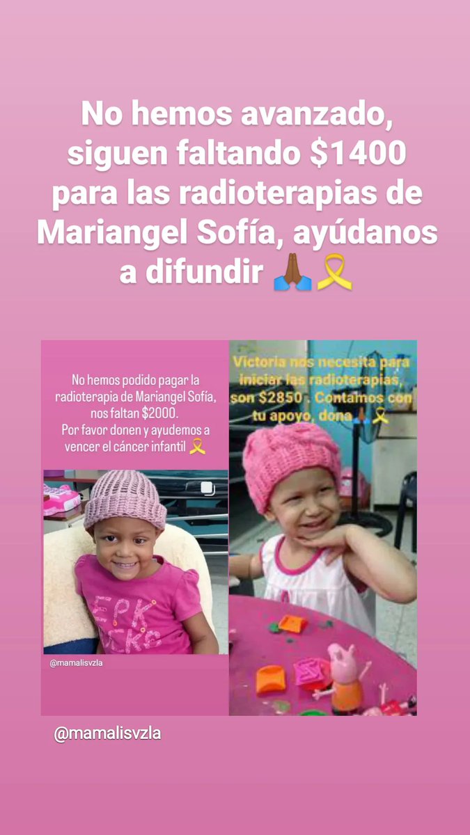 MamaLisVzla's tweet photo. Sigo buscando ayuda para las radioterapias de Mariangel, faltan $1400, preocupa el retraso en el tratamiento ya que puede ocasionar recaída. Les pido por favor que me ayuden a difundir y si pueden colaborar escribirme por dm para información de las cuentas.
🙏🏾🎗️ https://t.co/6I2PwVFX4m