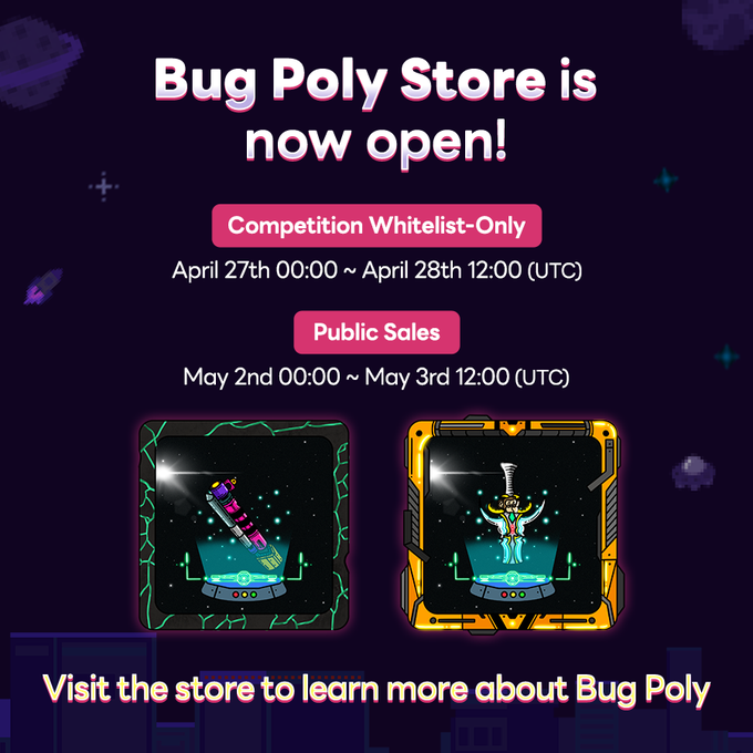 YiwiJR's tweet photo. Bug Poly Treasure Vault-DOSI NFT Sale
👉Whitelist Private Sale:
Thời gian: 00:00 27/4 ~ 12:00 28/4 (UTC)
Số lượng: 500
Giá: $35 USD
👉Public Sale:
Thời gian: 00:00 2/5 ~ 12:00 3/5 (UTC)
Số lượng: 200
Giá: $45 USD
👉Bug Poly Store: https://t.co/kZuz2C7Q1j
#DOSINFT #BUGPOLY https://t.co/C5mqsPioYA