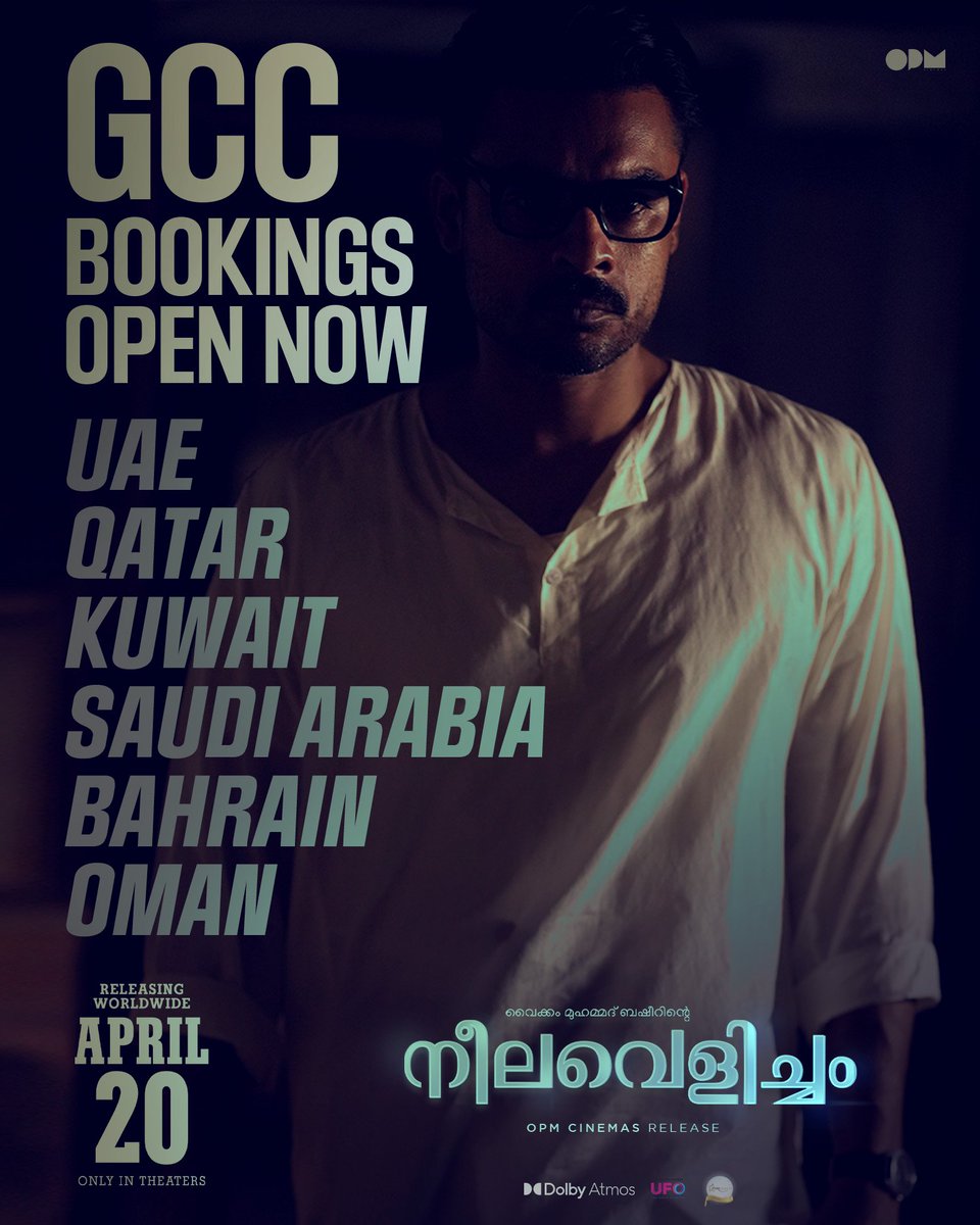 GCC Bookings Started!
voxcinemas.com
In Theaters April 20th 💙
Best experienced in 4K Dolby Atmos
Get tickets now via #VOXCinemas 

#VaikomMuhammadBasheer #MSBaburaj #PBhaskaran #TovinoThomas #AashiqAbu #RimaKallingal #RoshanMathew #ShineTomChacko #OPMCinemasRelease