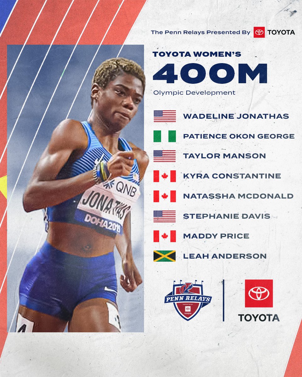 𝗦𝗧𝗔𝗖𝗞𝗘𝗗 𝗪𝗜𝗧𝗛 𝗢𝗟𝗬𝗠𝗣𝗜𝗔𝗡𝗦

You don't want to miss the <a href="/Toyota/">Toyota USA</a> OD Women's 400m on Saturday afternoon at the #2023PennRelays presented by <a href="/Toyota/">Toyota USA</a>! A lot of star power in one race!

🗒️bit.ly/3LgeTwd
🎟️bit.ly/36UNgrb