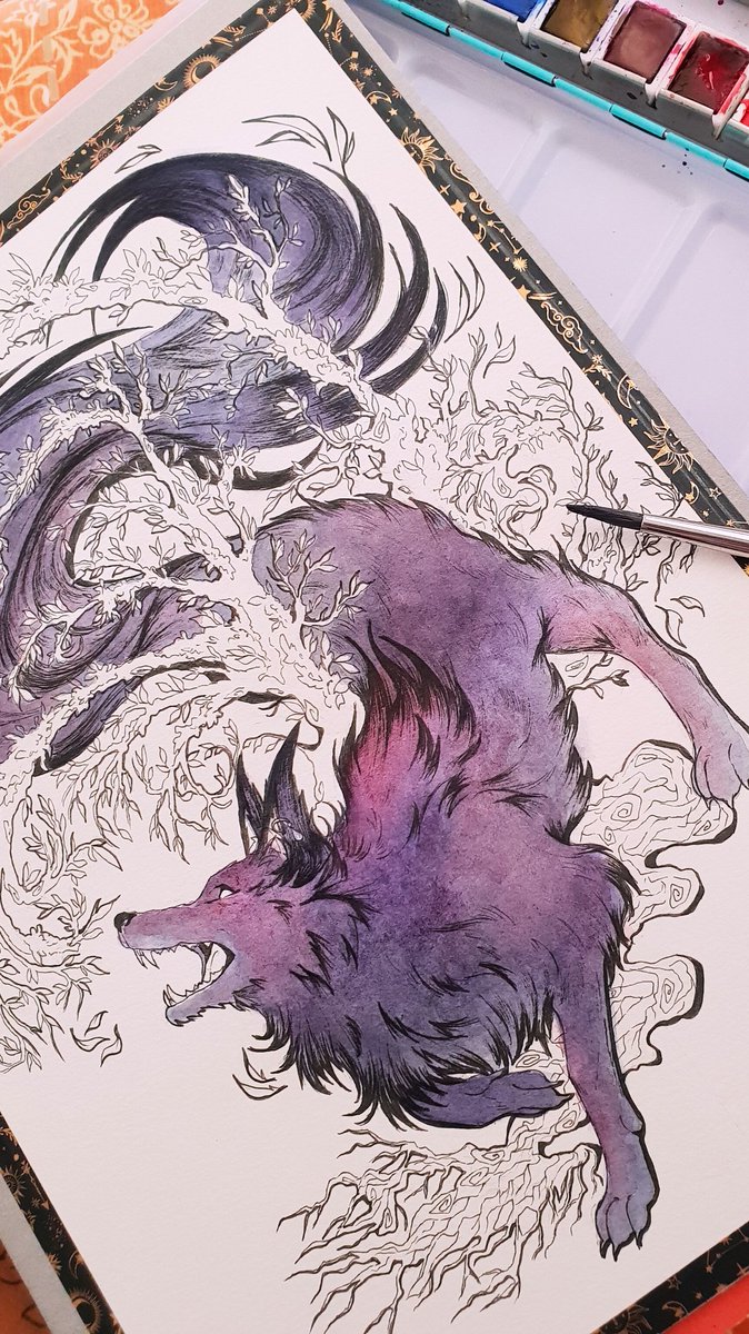 -WIP- The wolf, first watercolors layers for his precious fur♡

#watercolorpainting #watercolordrawing #darkfantasy #wolf #illustration