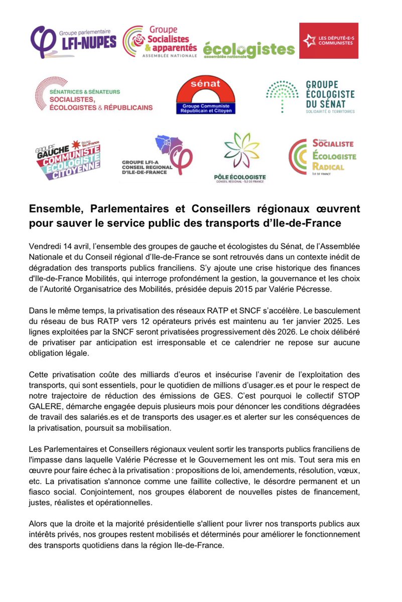 GaucheComIDF's tweet photo. 🚌 Pour la 1ère fois, tous les groupes de gauche du Sénat, de l’Assemblée Nationale et de la Région portent un plan commun contre de nouvelles hausses des tarifs des transports franciliens et pour des transports publics de qualité !
💥 Le collectif #STOPGALERE poursuit le combat https://t.co/Tw82I2CQrA
