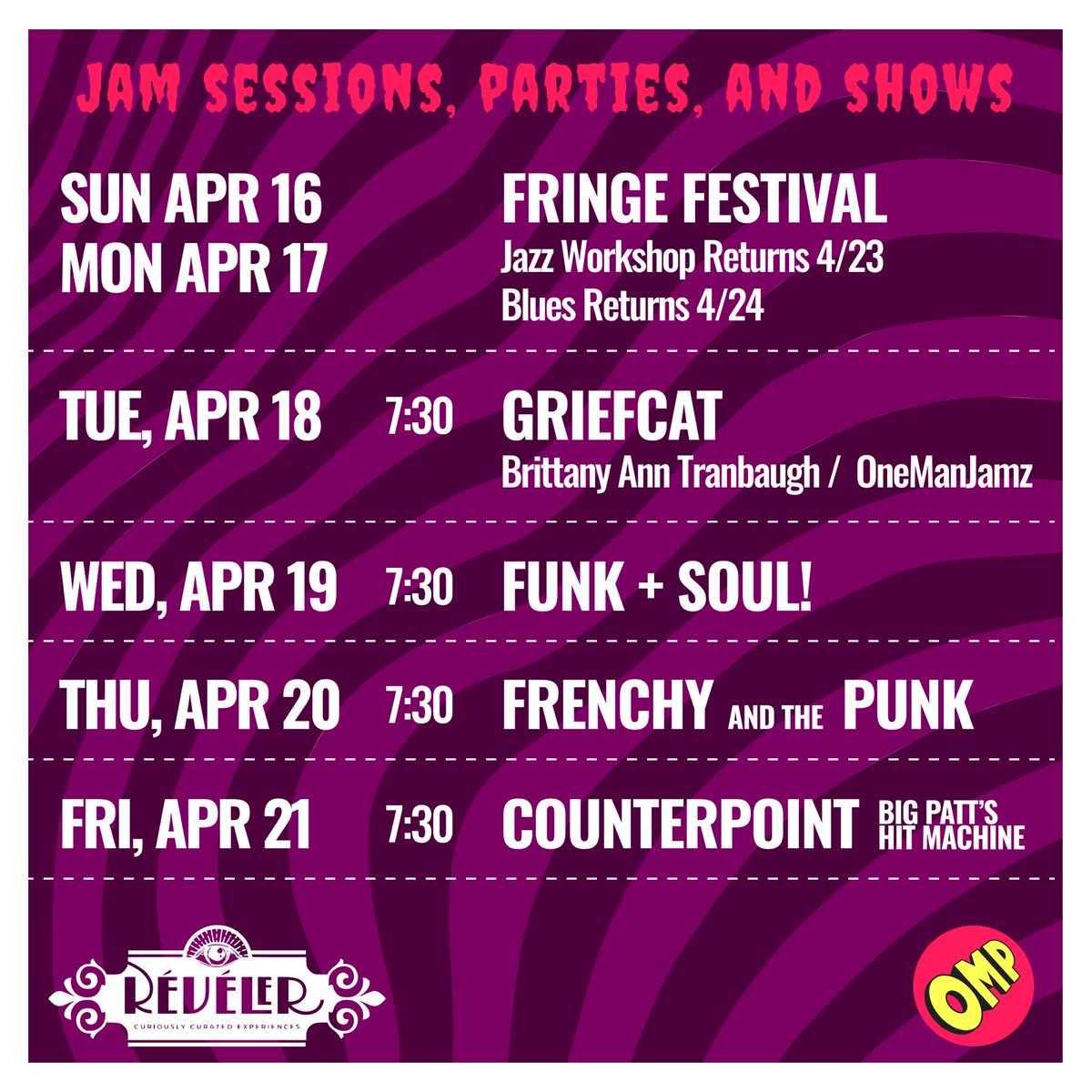Groovy sounds this week at Révéler in RVA. <a href="/frenchyNthepunk/">Frenchy and the Punk</a> #RVA #livemusic 

Tickets and info: linktr.ee/omprva