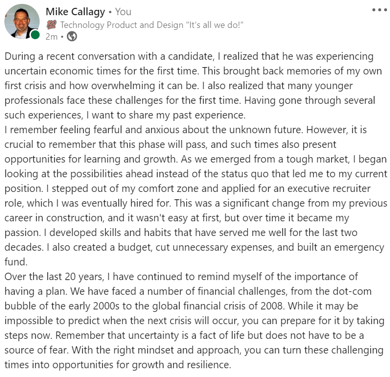 I was reminded that many are going through these uncertain economic times for the first time. I wanted to share my first experience and how it changed my life.