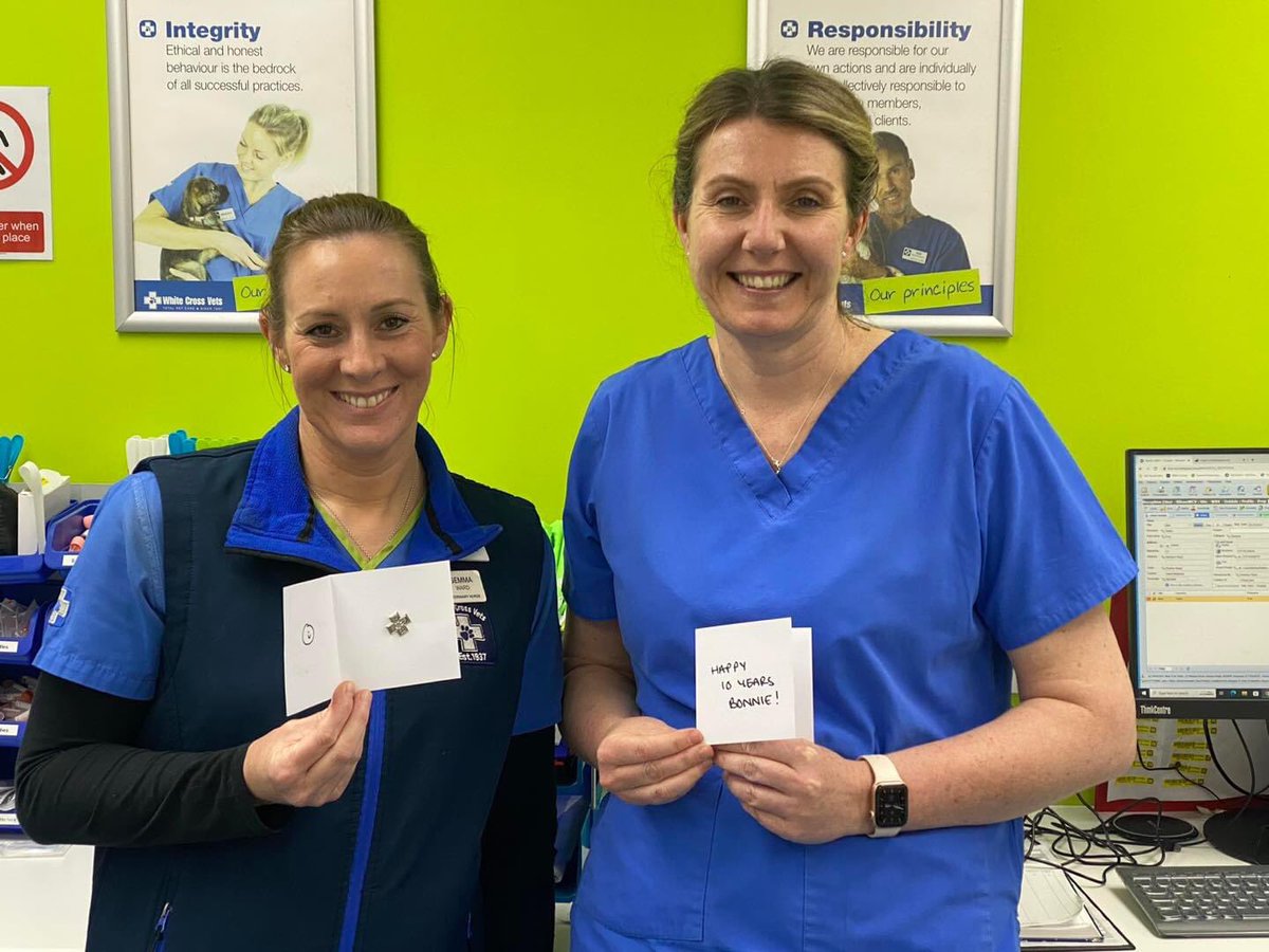 Congratulations to Clinic Director Bonnie and Veterinary Nurse Gemma for receiving their ten-year service pins. 

Both have been working at our Tividale practice since it first opened 10 years ago 🐶🐱🐰
