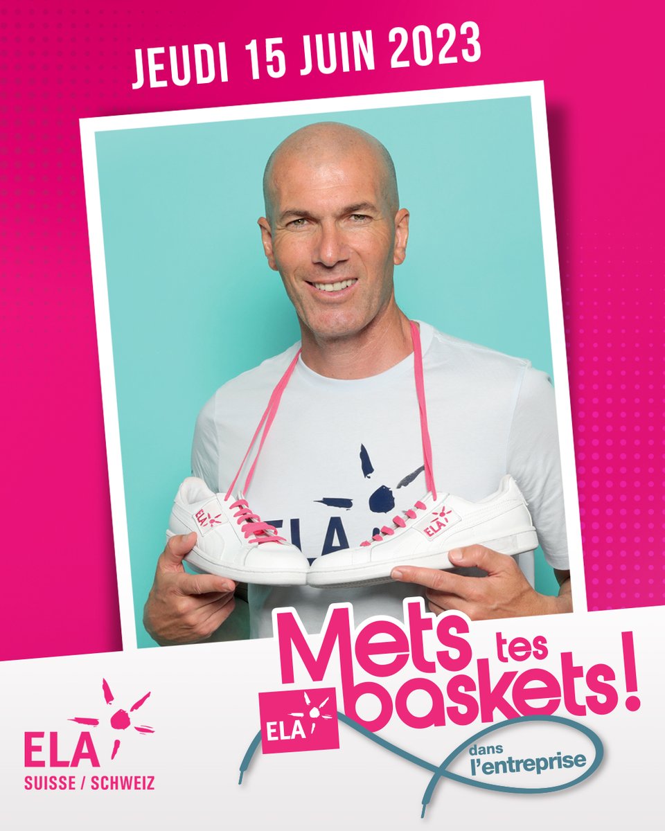 ELASuisse's tweet photo. Jeudi 15 juin 2023, rejoignez l’équipe de Zinédine Zidane : celle qui marche pour soutenir les enfants atteints de leucodystrophie.
Infos et inscriptions : 032 481 46 02 ou info@ela-asso.ch 
#MetsTesBaskets #ZinedineZidane #JournéeInternationale #15juin2023 #Solidarité #Zidane https://t.co/9HQPWV47yt