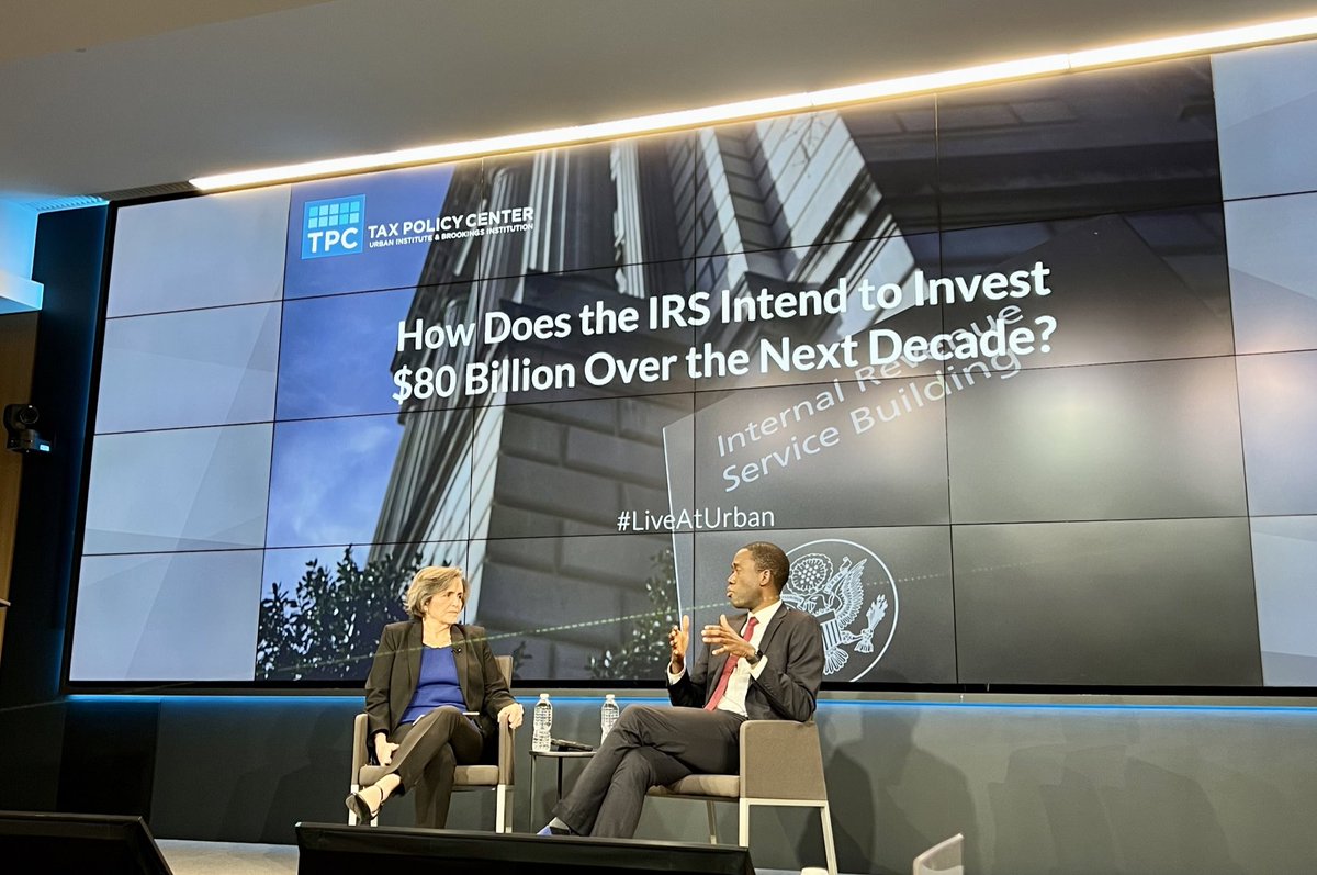 Another big day here @urbaninstitute! We are #LiveAtUrban with @swartell and @TreasuryDepSec discussing how the IRS will invest $80b over the next decade.