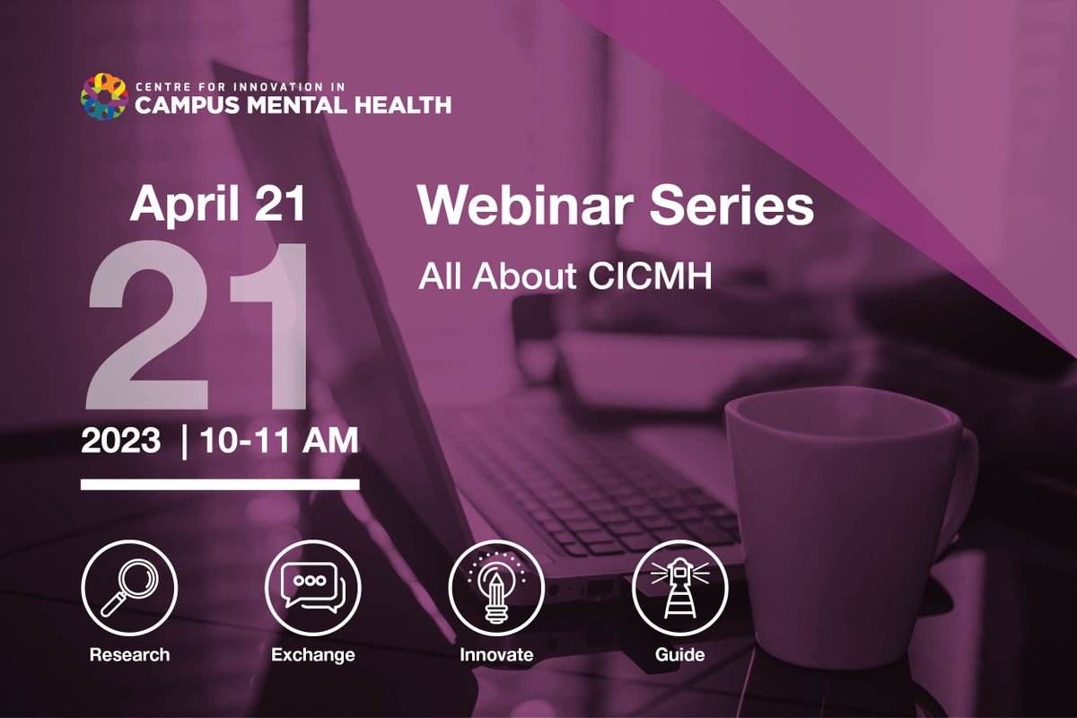 CMHInnovation's tweet photo. Want to learn more about CICMH or what we're up to this year? Join us this Friday, April 21 for a webinar all about us! Hear from the CICMH team and find out how we can help you support student mental health on campus: https://t.co/S4fuCzAKBp

#CampusMentalHealth #CampusMH #ONpse https://t.co/sf8D9lCSEu
