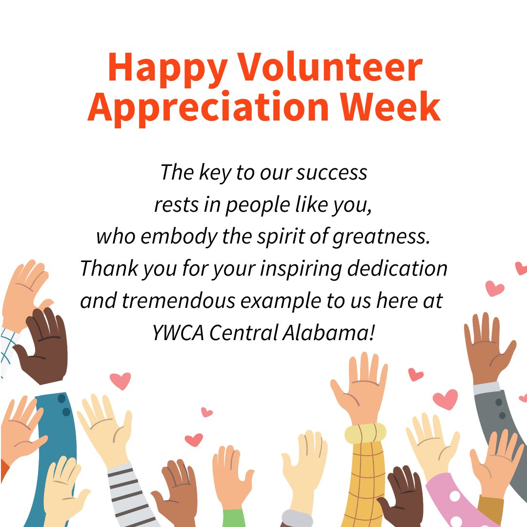 Happy Volunteer Appreciation Week to all of our wonderful volunteers! We are so grateful for the individuals and service groups that care about our mission and dedicate their time to supporting all that we do. #volunteerappreciationweek #YWCACentralAL #YWCAIsOnAMission #thankyou