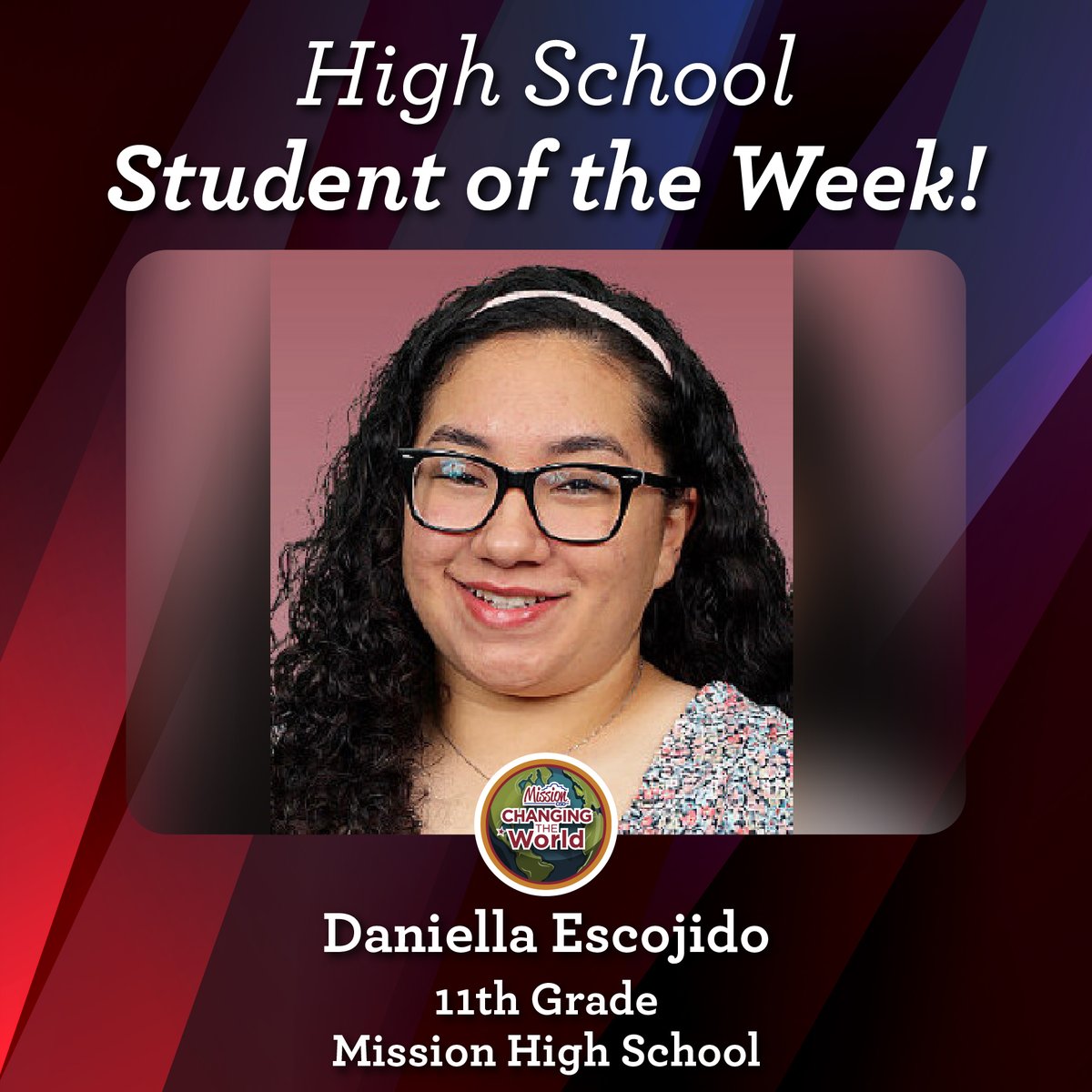 MissionCISD's tweet photo. Meet our high school student of the week, Daniella Escojido from Mission High School. https://t.co/otkD6Ueu4X
#TheirFutureOurMission https://t.co/TJr5sB0kWx