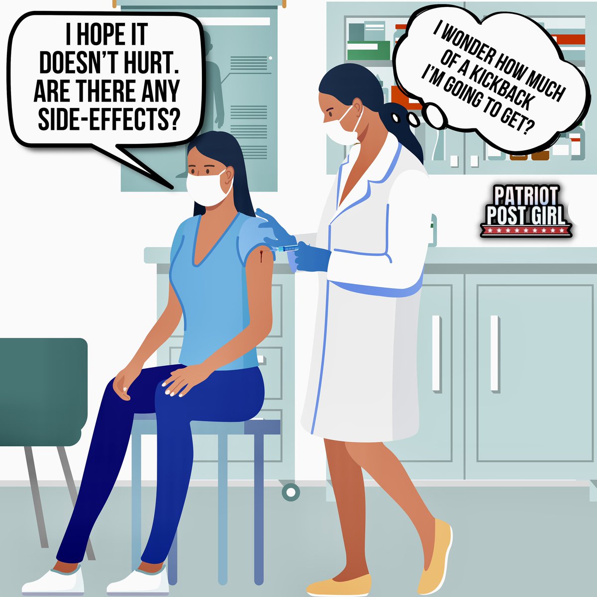 PatriotPostGirl's tweet photo. Did your primary care doctor get a kickback for giving out the COVID vaccine? How much did they get per shot, or maybe it was a package deal? 
#CovidShotKickbacks https://t.co/U49jhIWUrH