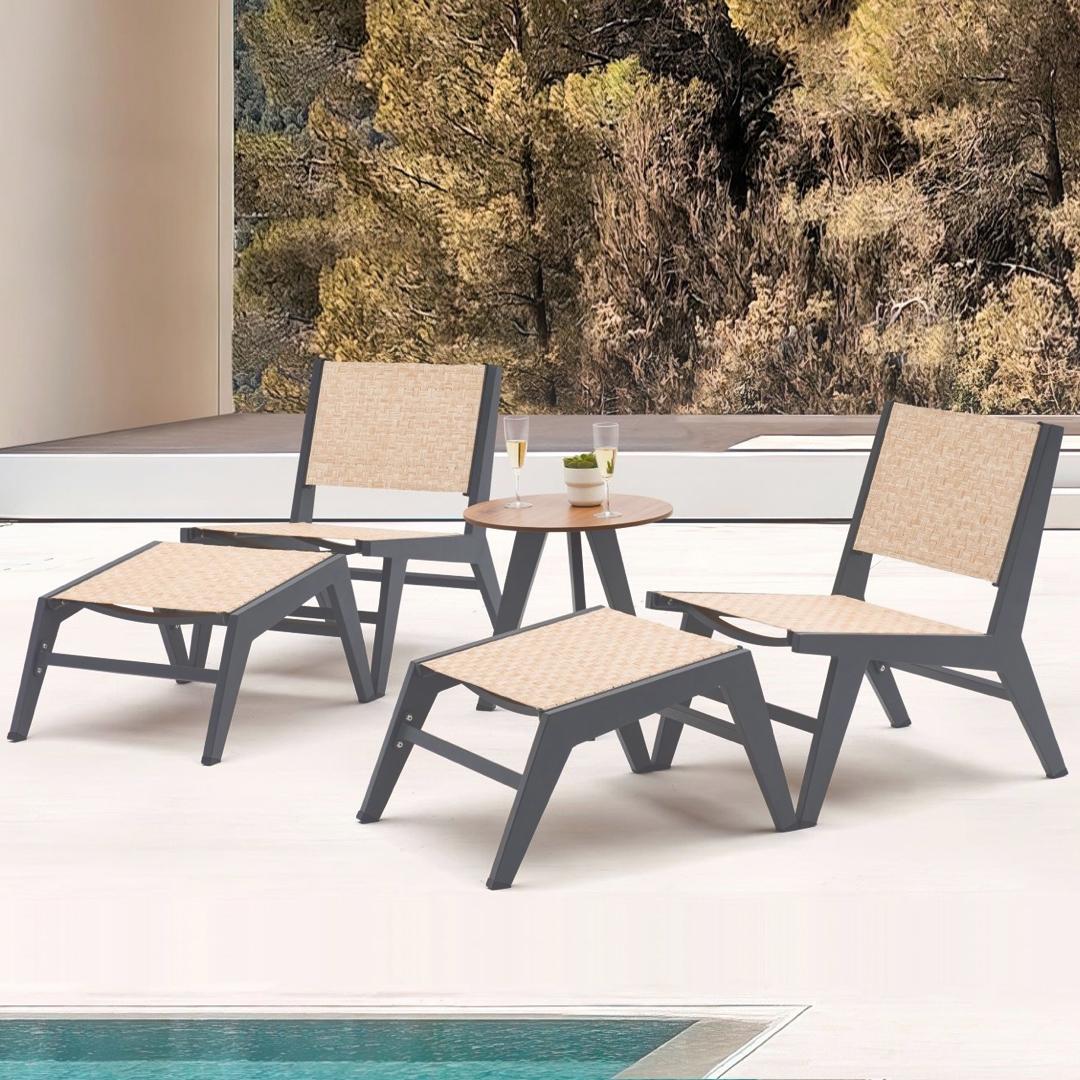 ☀️👩‍👧 Get the perfect outdoor oasis with this 5-piece set of stylish lounge chairs! 🤩 From poolside relaxation to warm summer nights, this beautiful set will have you feeling cozy and comfortable. 🤗 #outdoorelegance #summervibes 🌞