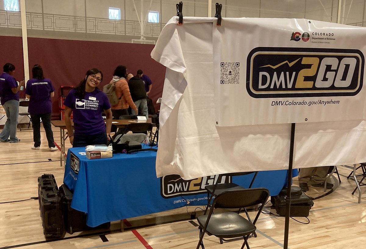 CO_DMV's tweet photo. #DMV2GO was at #ProjectHomelessConnect #fortcollins on Friday to help underserved people. We helped about 30 renew a #driverlicense or ID &amp; advised dozens more. Without an ID, it's hard to do things many take for granted - getting a job, opening a bank account &amp; more! https://t.co/dp3N2k4Xsr