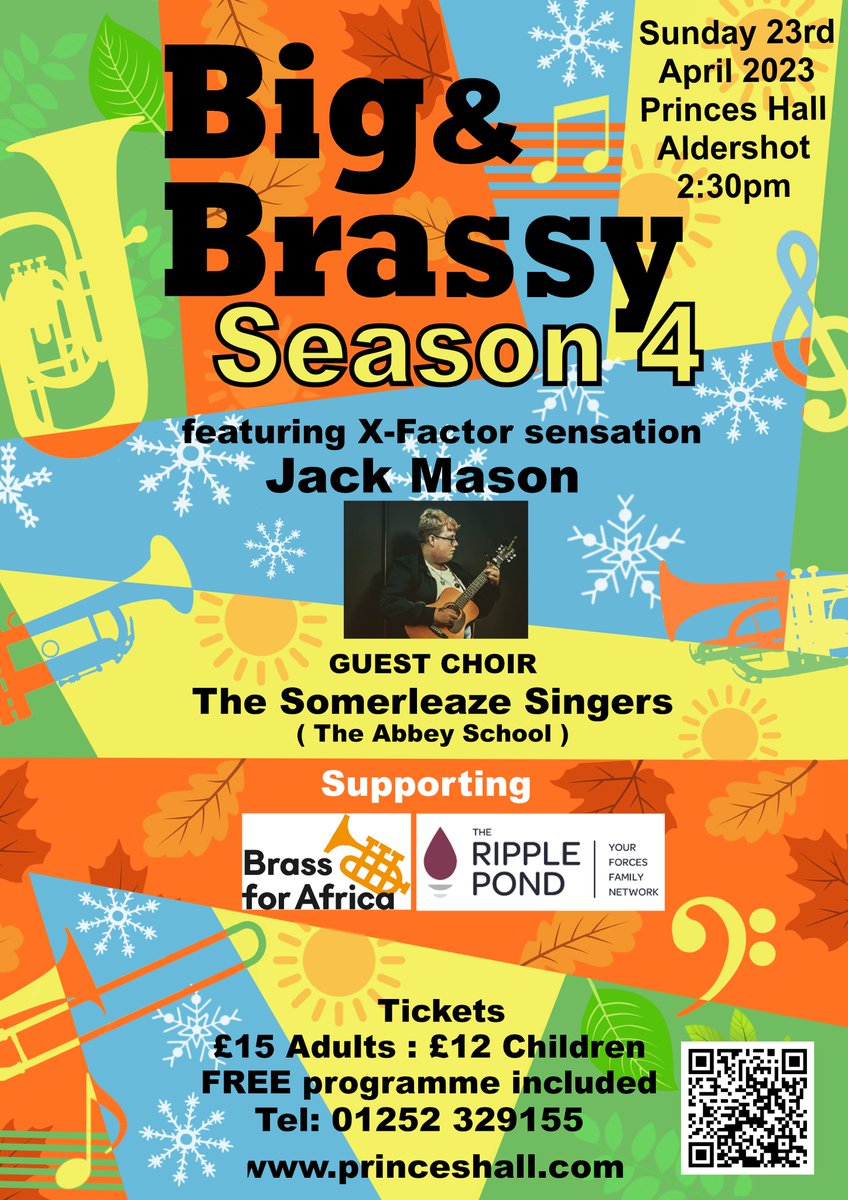 North East Area Freemasons have been very happy to support Big and Brassy with rehearsal facilities at the Farnborough Masonic Centre. Tickets are £15 for adults and £12 for children.  Money raised will be going to The Ripple Pond and Brass for Africa charities.