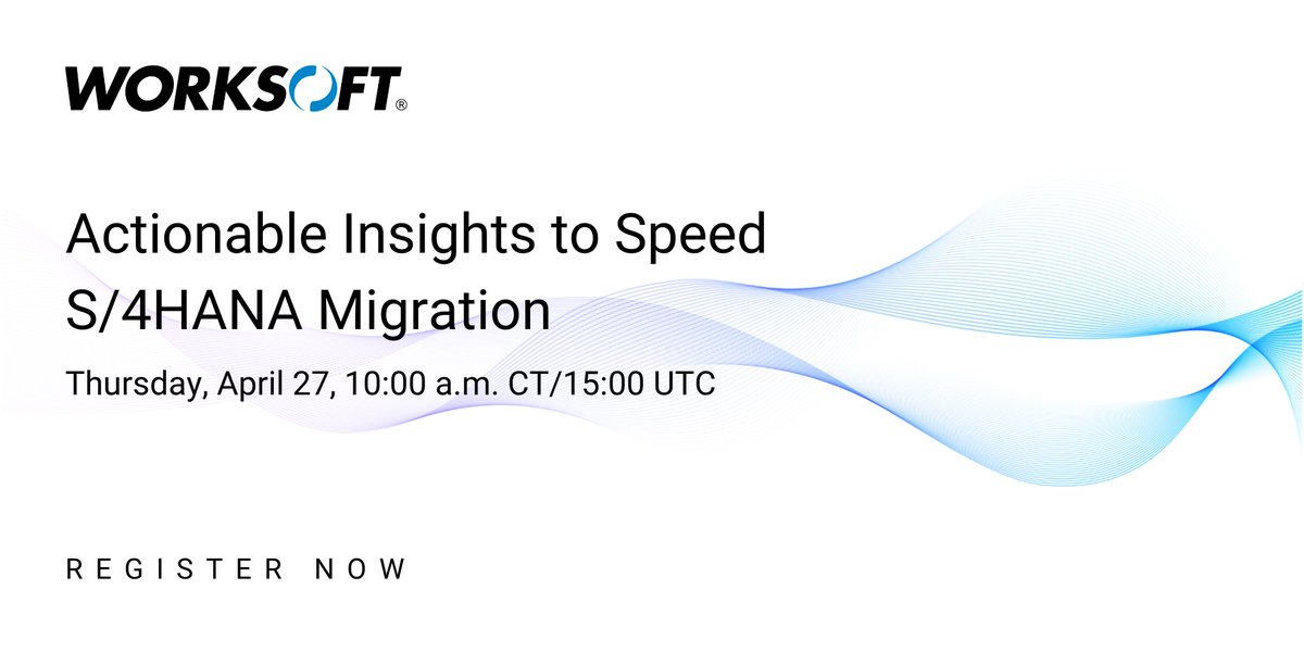 WorksoftInc's tweet photo. In this live webinar on Thursday, April 27 at 10:00 a.m. CT, we'll explore how the use of process intelligence and scalable automation engaged at each step of your SAP S/4HANA migration can help ensure delivery without disruption. Register: https://t.co/lxD4w3eC6L https://t.co/NnBg8OpwaR