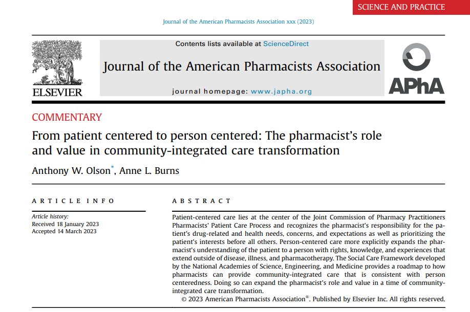 IN PRESS: What is the difference between #PatientCenteredCare & #PersonCenteredCare? Read the linked article to find out & what it means for pharmacists wanting to practice community-integrated care. #JCPP-PPCP
#TwitteRx #pharmacists 
japha.org/article/S1544-…