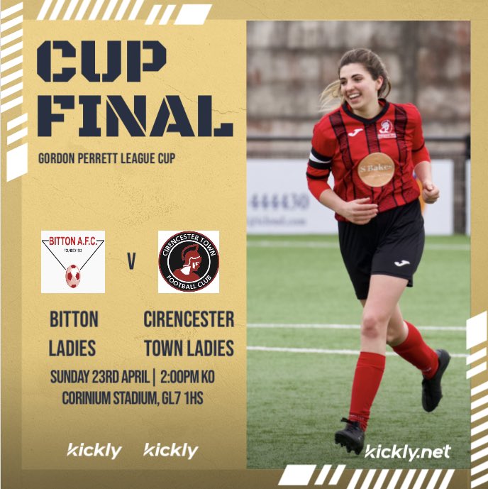 To all the @CirenTownFC fans there is still one last big game to be played at the Corinium stadium. This Sunday as the ladies play @Bitton_Ladies in the Gordon Perrett Cup final. Come along and show your support and let’s push for a big crowd. @GlosFA @SevernSport