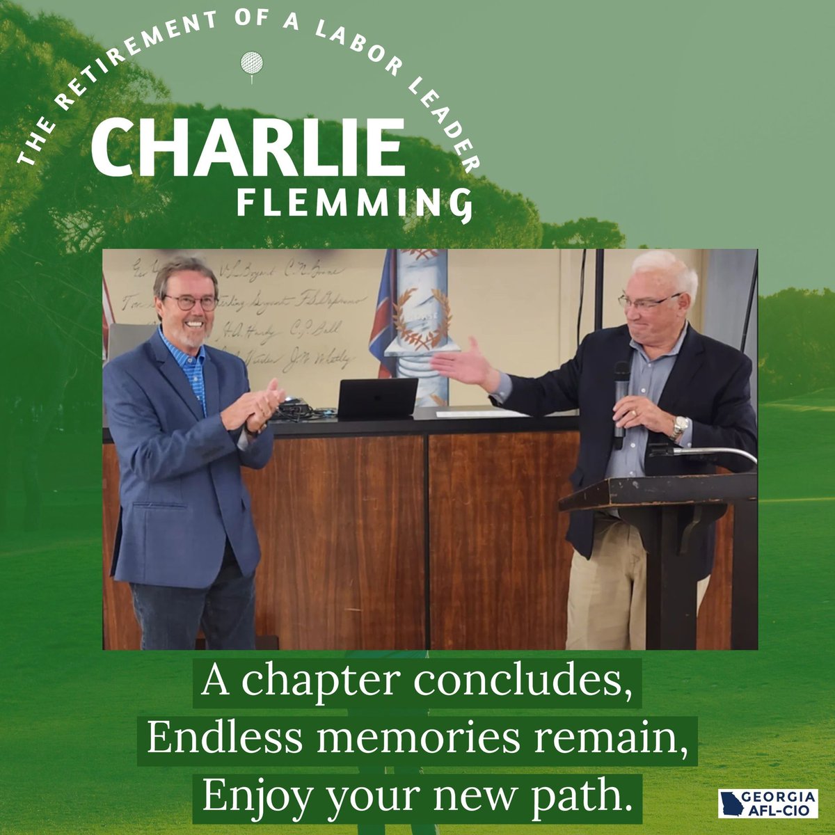 AFLCIOGeorgia's tweet photo. #Celebration of our #friend and colleague Charlie Flemming.
#1u #unionstrong #unionproud #solidarity #unionlove #friend #colleague #leader #georgia #atlanta https://t.co/innPYEEHIT