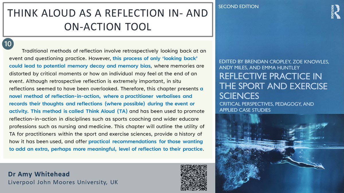 BrendanCropley's tweet photo. A new week a new 👀 into our @tandfsport RP in SES book. In Chapt.10 @a_whitehead1 offers a critical look at #thinkaloud as a process to encourage more active and meaningful reflection-in-action and provides insights for practitioners and researchers alike 👇 https://t.co/lWIvOIC35y