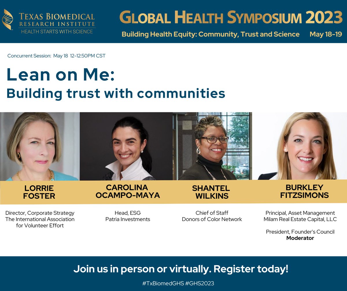 We can't achieve #healthequity without TRUST. Join us at #TxBiomedGHS in May to discuss effective strategies for building trust w/ <a href="/IAVE/">IAVE</a>, <a href="/WilkinsShantel/">Shantel Wilkins #PowerOfSports Changed My Journey!</a> <a href="/donorsofcolor/">Donors of Color Network</a> &amp; Patria Investments. TODAY is the LAST DAY for EARLY BIRD registration! Join us!👉bit.ly/TxBiomedGHS2023