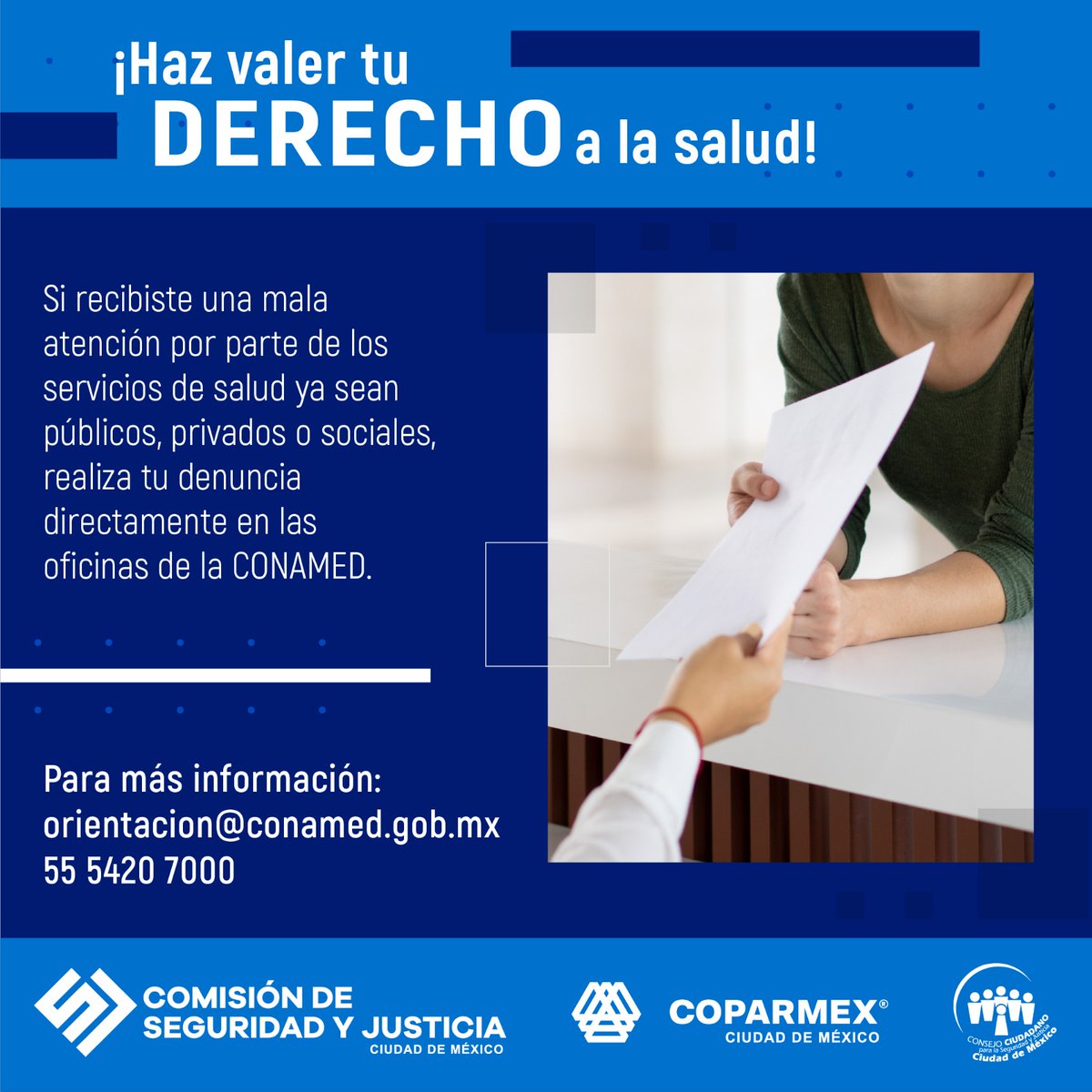 👩🏻‍⚕️ Todos tenemos derecho a una buena atención y servicios médicos. Si fuiste víctima de negligencia o una mala práctica médica, realiza tu denuncia a la #CONAMED.

#seguridad #SeguridadyJusticia

<a href="/elconsejomx/">Consejo Ciudadano Mx</a>
