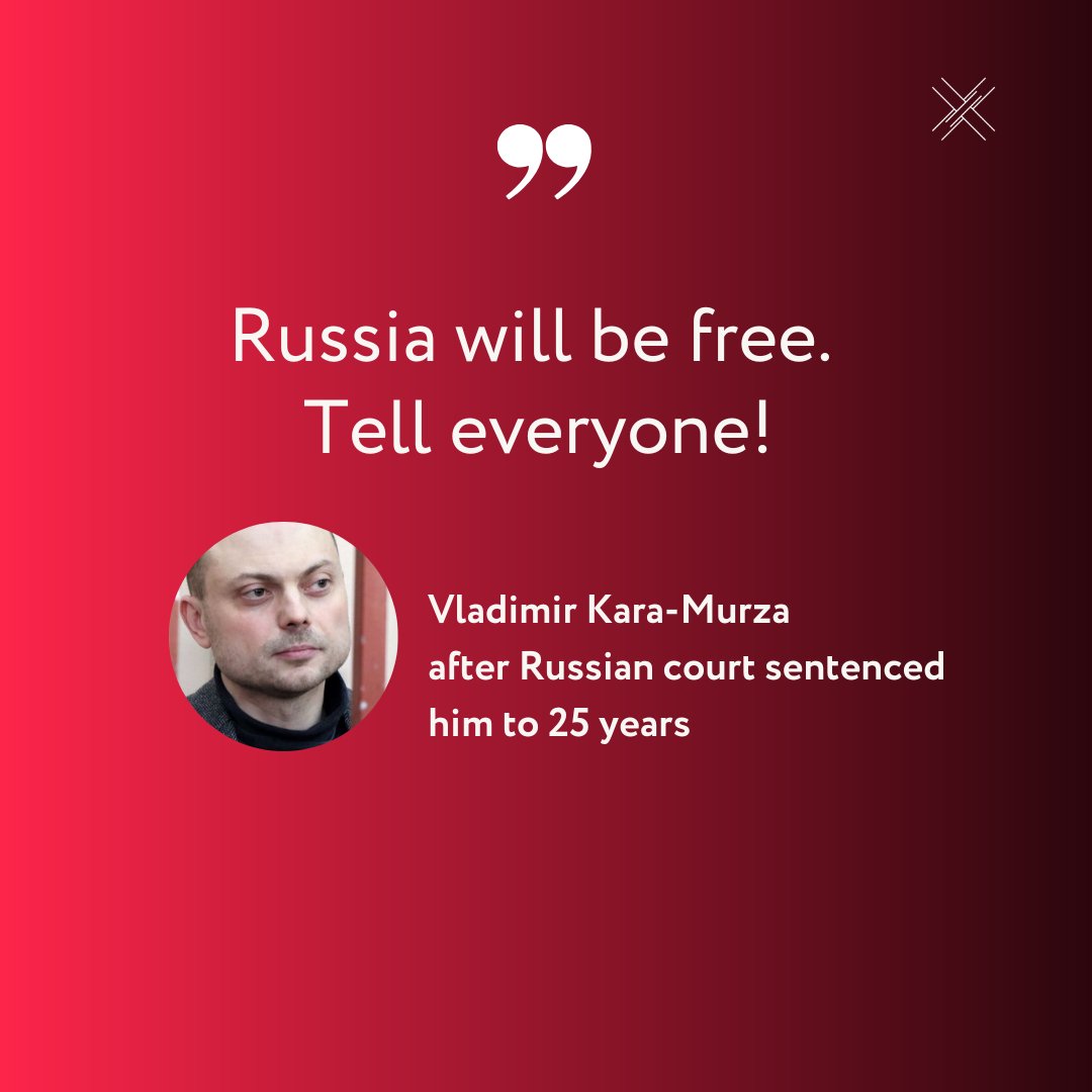 khodorkovsky_en's tweet image. Russian opposition activist Vladimir Kara-Murza, who has twice survived poisoning at Putin’s hand, has now been sentenced to 25 years on charges of high treason for criticizing Putin and his regime. 1/3
