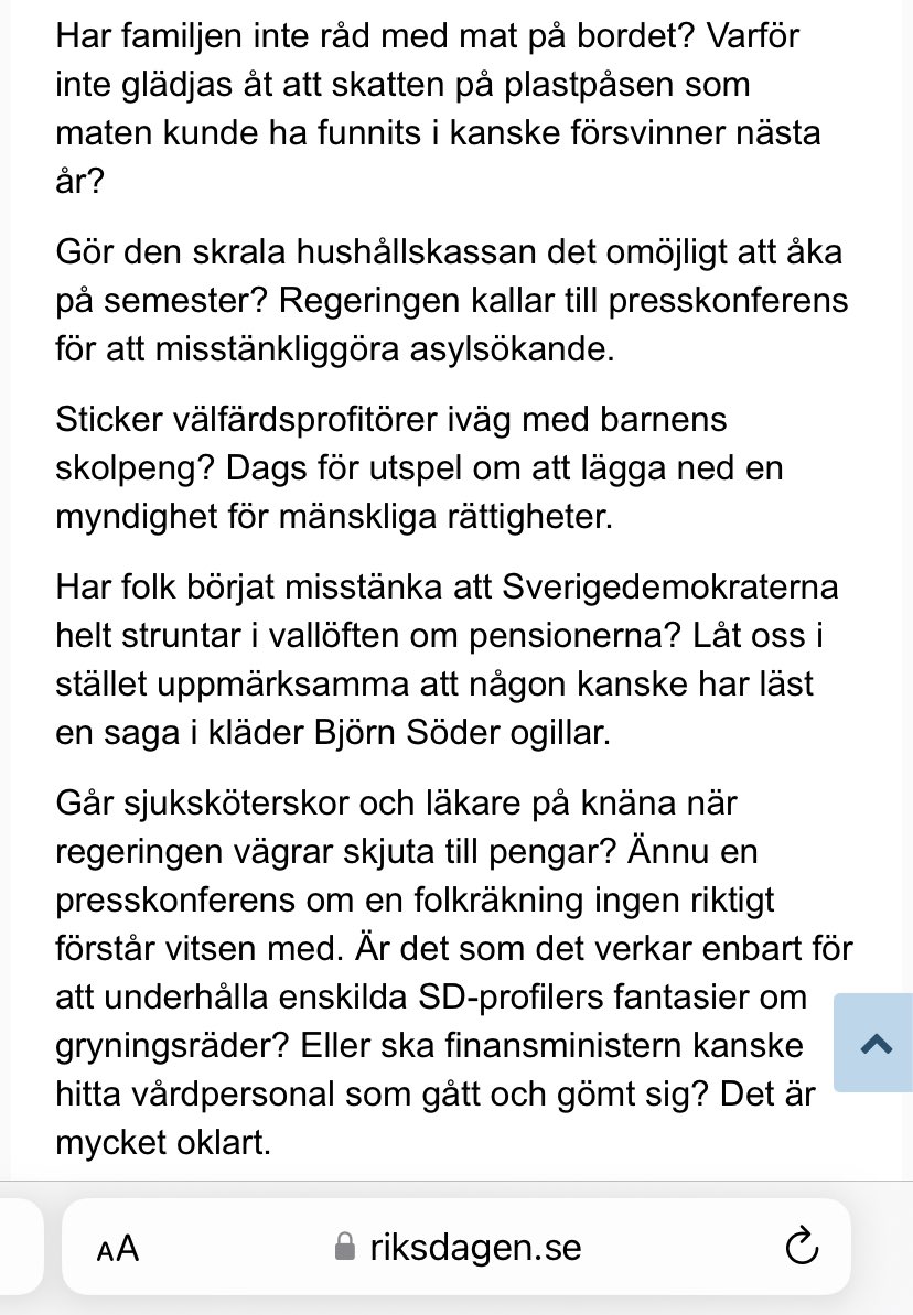 Hela Esbatis anförande och särskilt det här:
