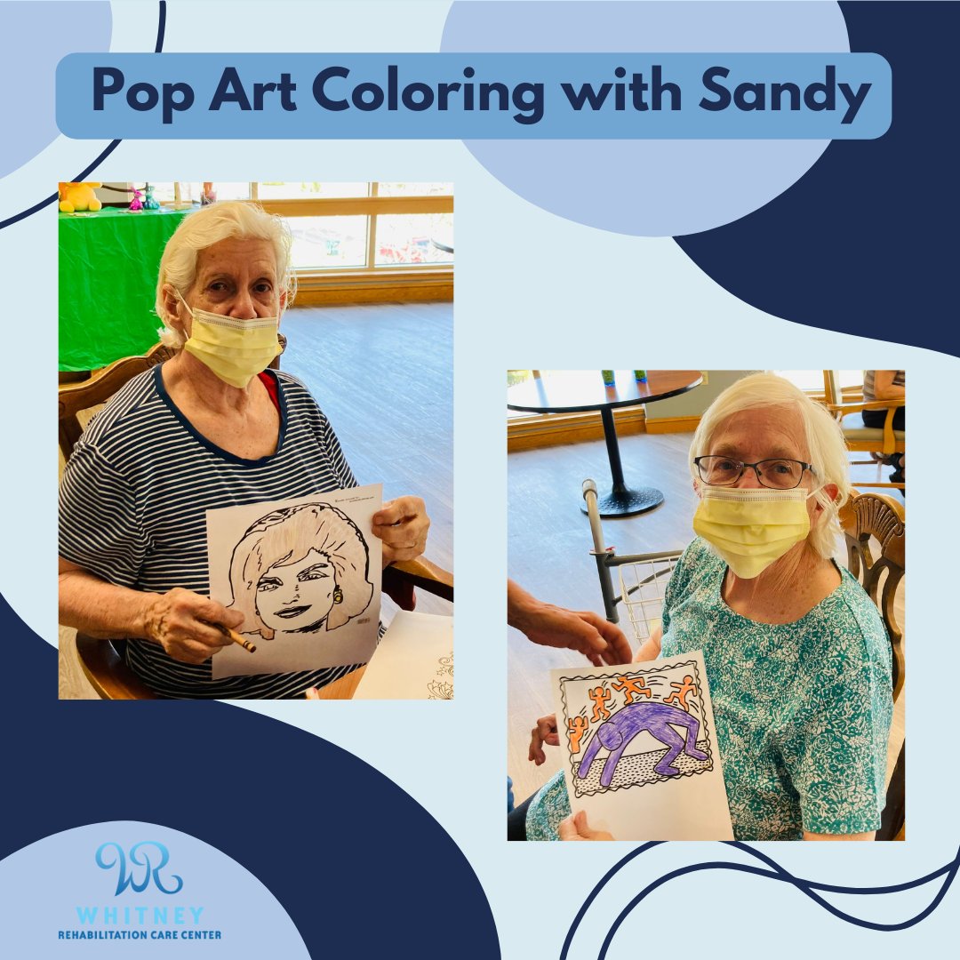 whitneyrehab's tweet photo. Our residents loved creating Pop Art Coloring pieces with Sandy! #artsandcrafts #PopArt #Sandy #seniorcrafts #senioractivities #seniorliving #WhitneyRehab https://t.co/WaELlJvNDq