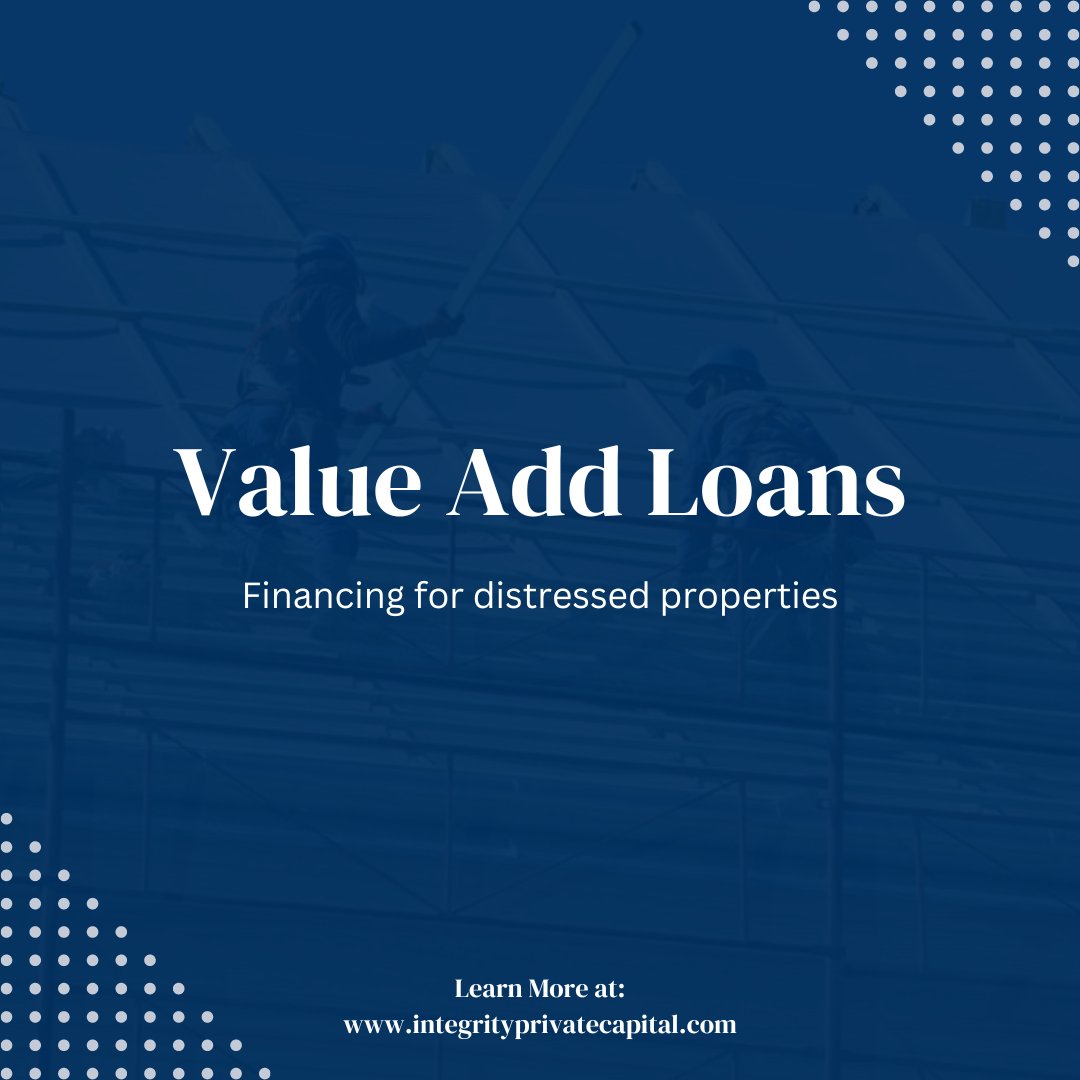 Looking to purchase distressed real estate, but traditional banks see it as too risky? Contact us today to learn about value add loans!  conta.cc/3KiEEKr

#PrivateLender #PrivateLoan #CRELoan #RealEstateLoan #ValueAddLoans
