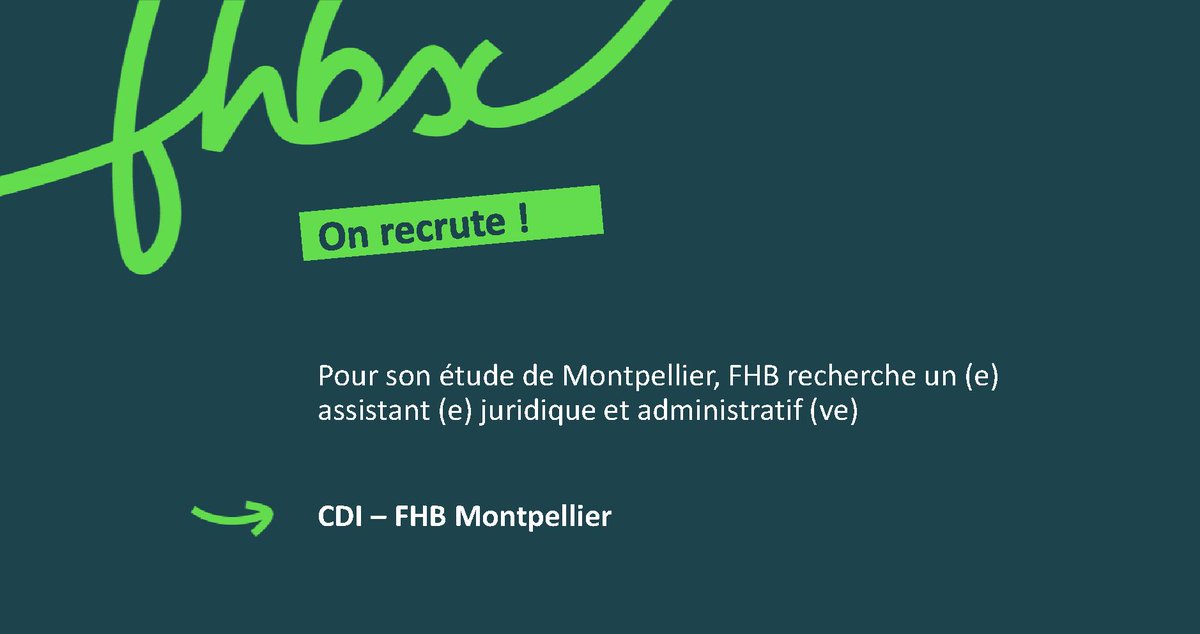 Pour son étude de Montpellier, FHB recrute un (e) Assistante juridique et administratif (ve) CDI, plus de détails : fhbx.eu/wp-content/upl…