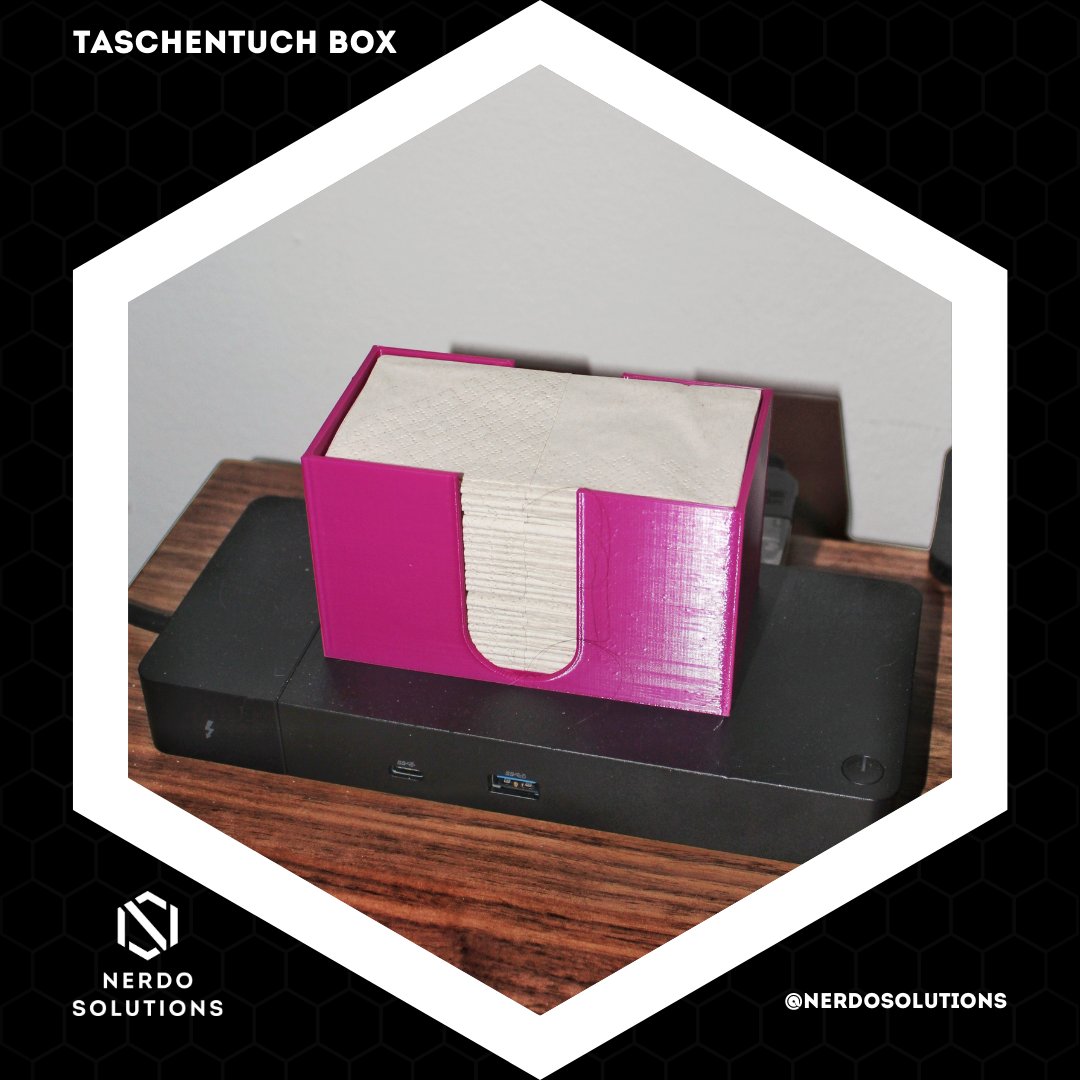 Frühlingszeit - Heuschnupfenzeit.
Wenn man dann ein Taschentuch braucht, sind sie verschollen. Außer natürlich, sie sind fein säuberlich und in Griffweite in eine Box gestapelt. Im Hause Nerdo sind wir nun gerüstet.

#NerdoSolution #3DPrinting