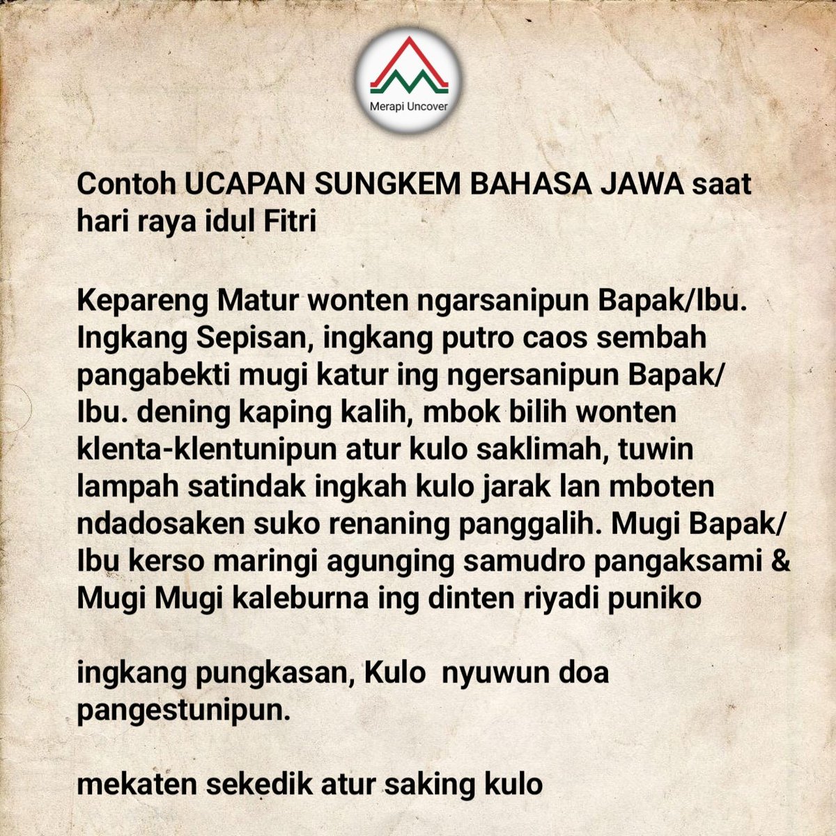 merapi_uncover's tweet photo. Contoh ucapan sungkem bahasa Jawa saat hari raya idul Fitri https://t.co/AUggg6TtJo
