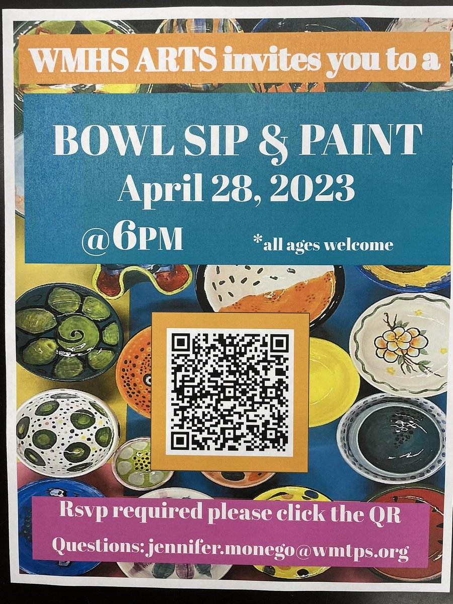 WMHS Arts invites you to our 2nd annual Bowl Sip &amp; Paint. Proceeds will go to our Senior Art Scholarship!