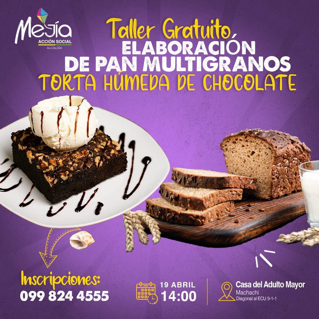 ¡A quién no se le antoja una 𝘁𝗼𝗿𝘁𝗮 𝗱𝗲 𝗰𝗵𝗼𝗰𝗼𝗹𝗮𝘁𝗲! El miércoles 19 de abril aprenderemos a elaborarla.

📌 Casa del Adulto Mayor - Machachi
📲 Info e inscripciones 099 824 4555 

#LoHacemosPorTiMejía  💛💚